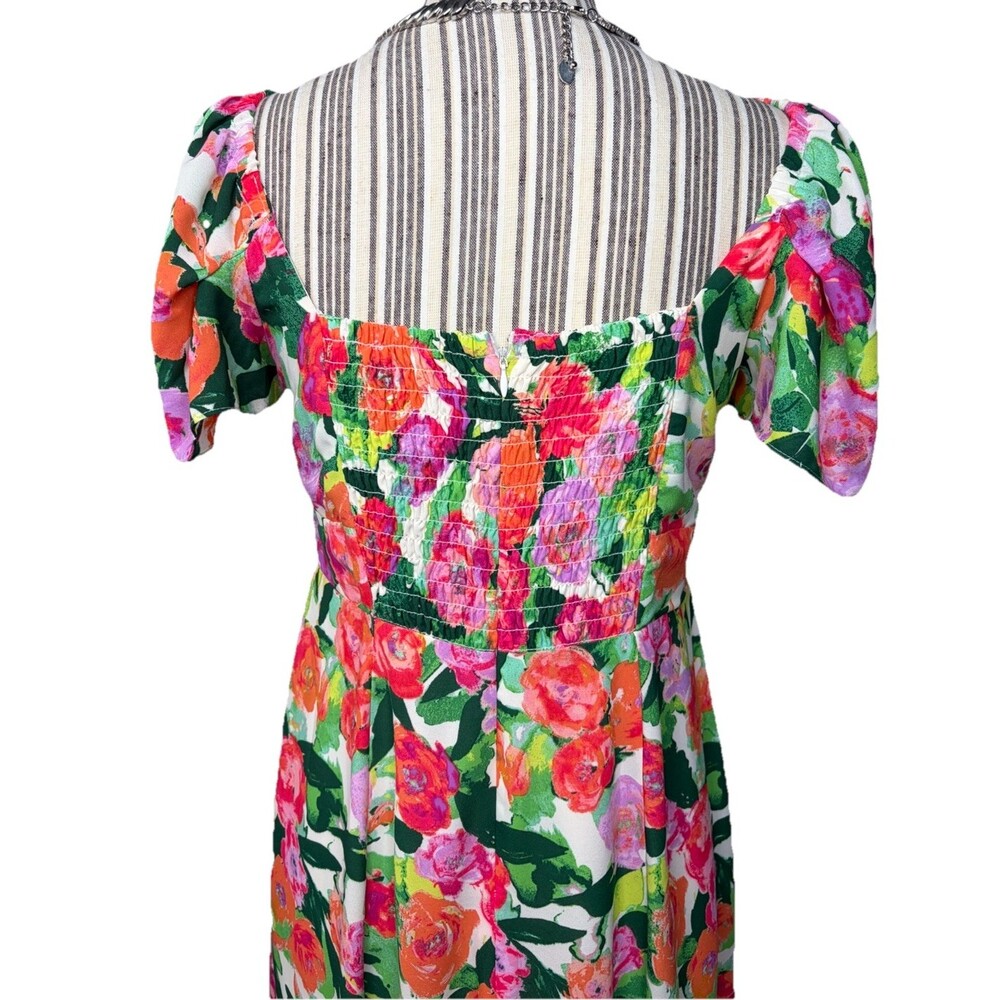 Maggy London Womens Floral Orange Pink Fit Flare Dress 4 White Wedding Cocktail - Picture 3 of 4